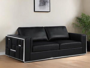 Homeroots 89" Black Italian Leather Sofa With Silver Legs Black  534162