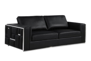 Homeroots 89" Black Italian Leather Sofa With Silver Legs Black  534162