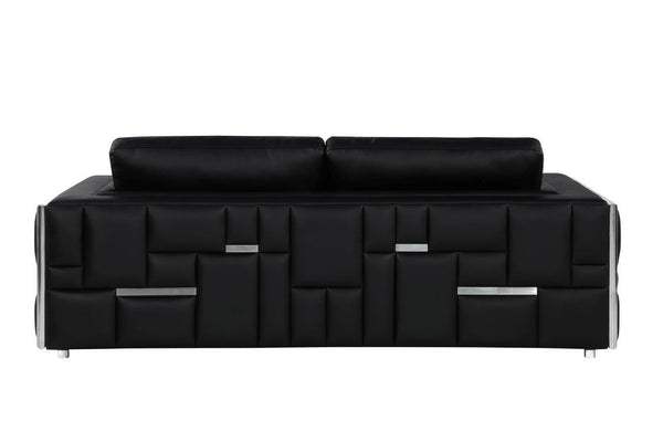 Homeroots 89" Black Italian Leather Sofa With Silver Legs Black  534162