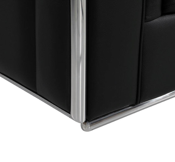 Homeroots 89" Black Italian Leather Sofa With Silver Legs Black  534162