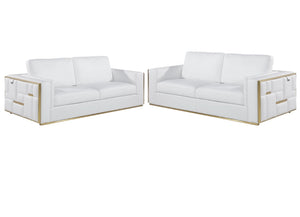 HomeRoots Two Piece White Italian Leather Seating Set for 5 - Luxurious, Stylish, and Comfortable Design 534163