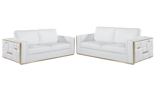 HomeRoots Two Piece White Italian Leather Seating Set for 5 - Luxurious, Stylish, and Comfortable Design 534163