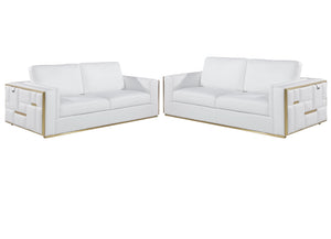 Homeroots Two Piece White Italian Leather Five Person Seating Set White  534163