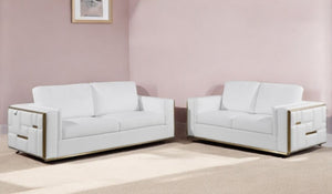 HomeRoots Two Piece White Italian Leather Seating Set for 5 - Luxurious, Stylish, and Comfortable Design 534163