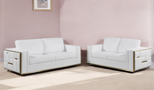 HomeRoots Two Piece White Italian Leather Seating Set for 5 - Luxurious, Stylish, and Comfortable Design 534163