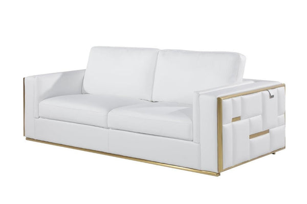 HomeRoots Two Piece White Italian Leather Seating Set for 5 - Luxurious, Stylish, and Comfortable Design 534163