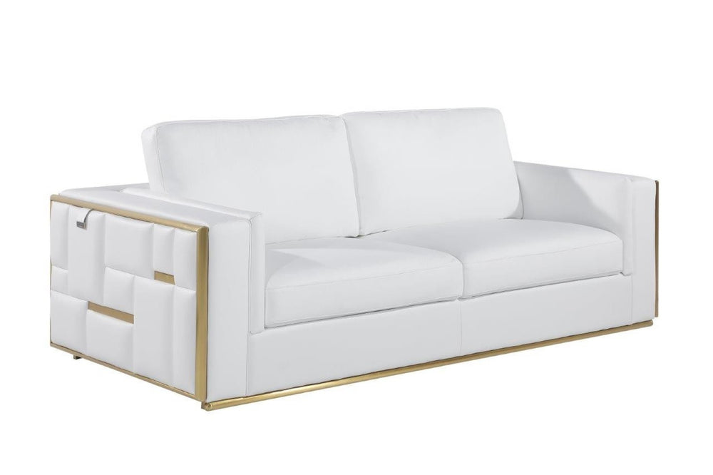 HomeRoots Two Piece White Italian Leather Seating Set for 5 - Luxurious, Stylish, and Comfortable Design 534163
