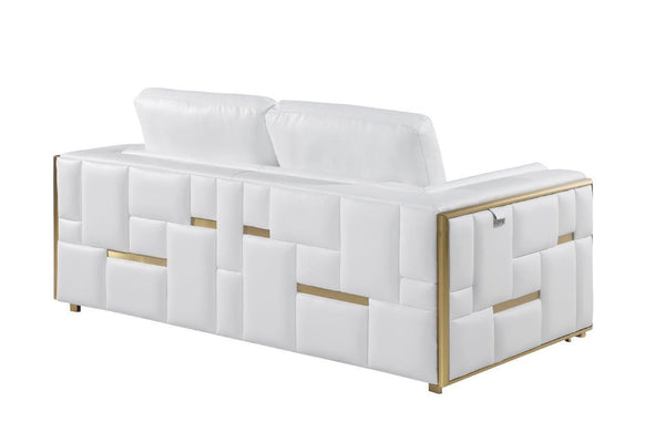 Homeroots 89" White Italian Leather Sofa With Brass Legs White  534164