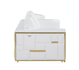 Homeroots 89" White Italian Leather Sofa With Brass Legs White  534164