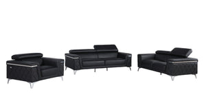 Homeroots Three Piece Black Italian Leather Five Person Seating Set Black  534165
