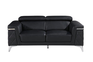 HomeRoots Three Piece Black Italian Leather Seating Set for Five - Elegant Comfort & Timeless Style Upgrade 534165