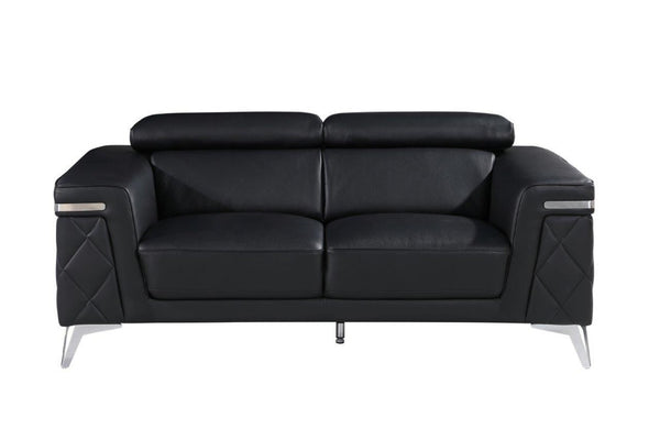 HomeRoots Three Piece Black Italian Leather Seating Set for Five - Elegant Comfort & Timeless Style Upgrade 534165