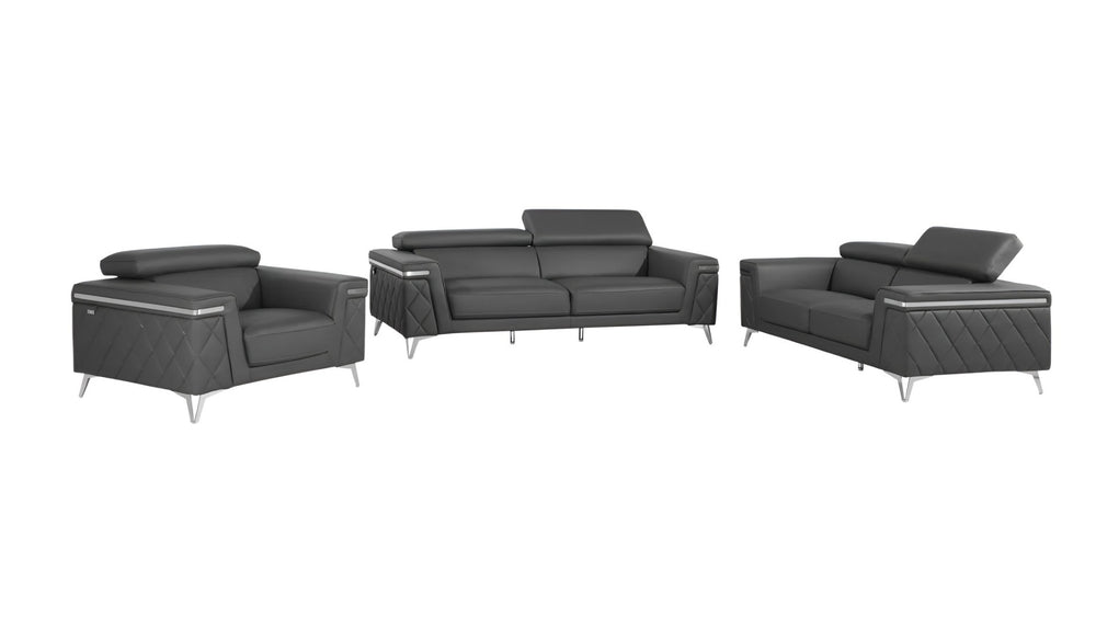 HomeRoots Three Piece Gray Top Grain Leather Seating Set for 5 - Stylish, Durable, and Modern Comfort 534166