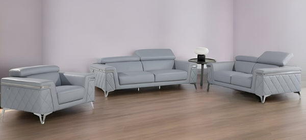 HomeRoots Three Piece Indoor Blue Leather Seating Set for 5 – Modern Design, Comfort, and Durability! 534167