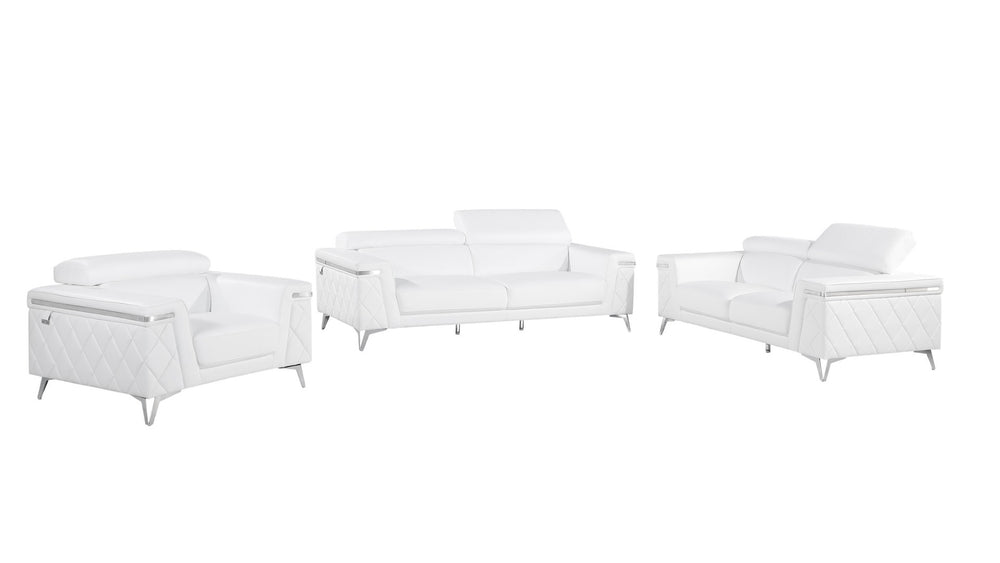 HomeRoots White Top Grain Leather Five-Person Seating Set - Luxurious Comfort, Stain Resistant & Stylish Design 534168