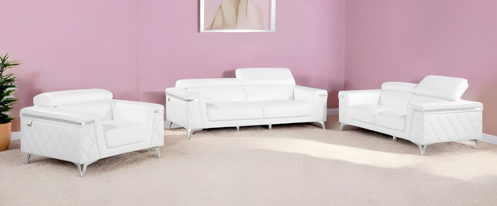 HomeRoots White Top Grain Leather Five-Person Seating Set - Luxurious Comfort, Stain Resistant & Stylish Design 534168