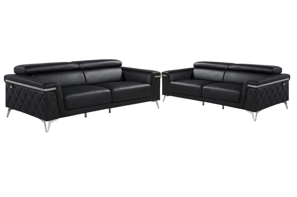 HomeRoots Two Piece Black Italian Leather Seating Set for Four - Luxurious Comfort & Modern Style 534169