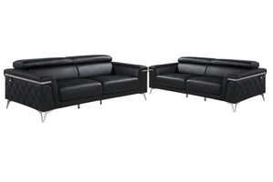 Homeroots Two Piece Black Italian Leather Four Person Seating Set Black  534169