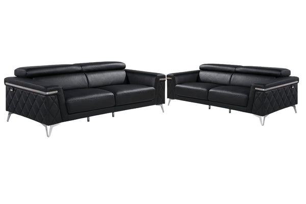 Homeroots Two Piece Black Italian Leather Four Person Seating Set Black  534169