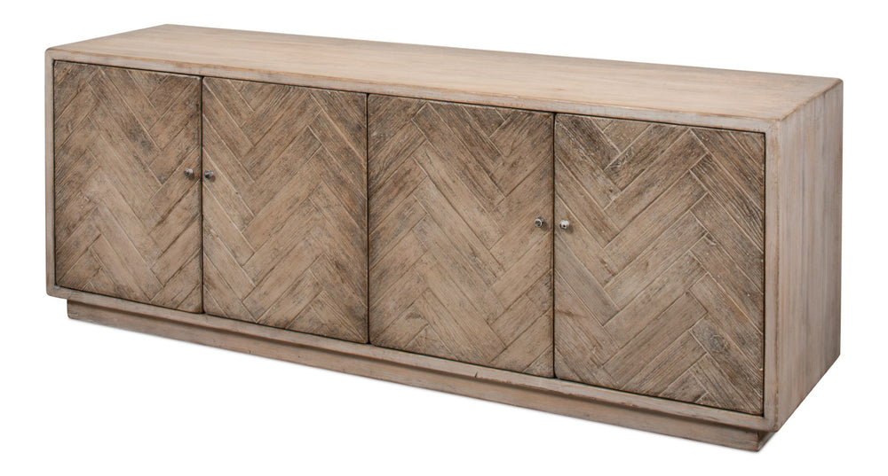 Sarreid Amalia Tv Stand In Stone Grey With Natural Reclaimed Pine Doors - Stylish & Modern Home Décor Grey  53417-1