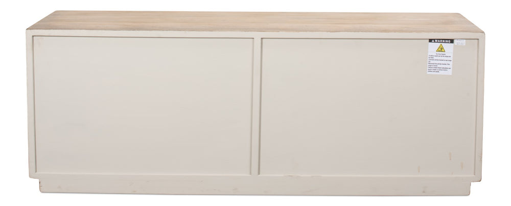 Sarreid Amalia Tv Stand In Antique White - Elegant Reclaimed Pine With Natural Doors For Stylish Living Rooms White  53417-3