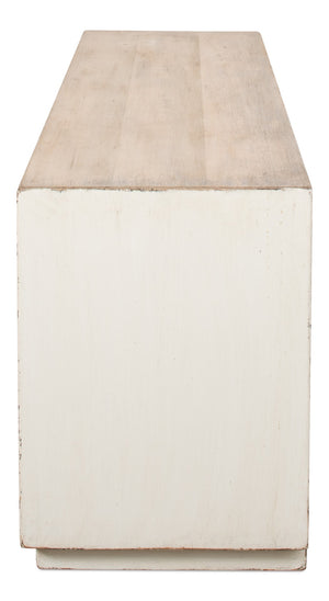 Sarreid Amalia Tv Stand In Antique White - Elegant Reclaimed Pine With Natural Doors For Stylish Living Rooms White  53417-3