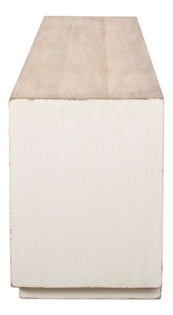 Sarreid Amalia Tv Stand In Antique White - Elegant Reclaimed Pine With Natural Doors For Stylish Living Rooms White  53417-3