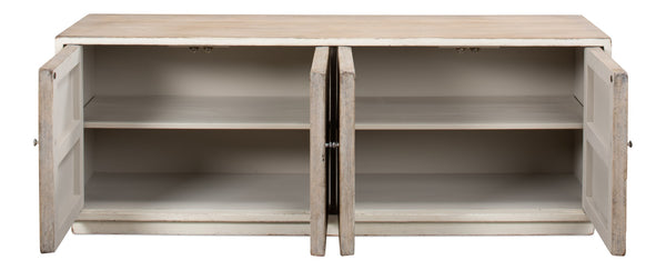 Sarreid Amalia Tv Stand In Antique White - Elegant Reclaimed Pine With Natural Doors For Stylish Living Rooms White  53417-3