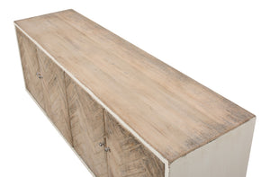 Sarreid Amalia Tv Stand In Antique White - Elegant Reclaimed Pine With Natural Doors For Stylish Living Rooms White  53417-3