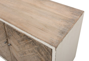 Sarreid Amalia Tv Stand In Antique White - Elegant Reclaimed Pine With Natural Doors For Stylish Living Rooms White  53417-3