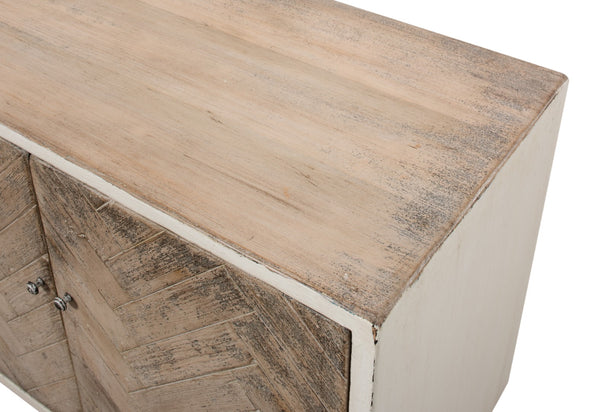 Sarreid Amalia Tv Stand In Antique White - Elegant Reclaimed Pine With Natural Doors For Stylish Living Rooms White  53417-3