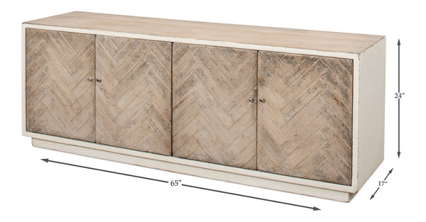 Sarreid Amalia Tv Stand In Antique White - Elegant Reclaimed Pine With Natural Doors For Stylish Living Rooms White  53417-3