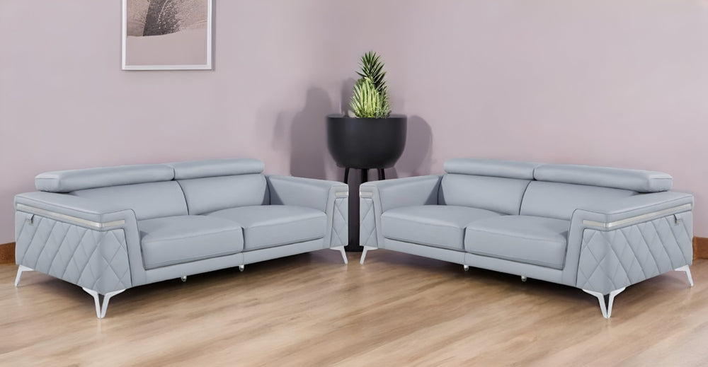 HomeRoots Two Piece Blue Seating Set for Four - Luxurious Leather Upholstery & Solid Wood Frame Comfort 534171
