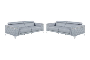 HomeRoots Two Piece Blue Seating Set for Four - Luxurious Leather Upholstery & Solid Wood Frame Comfort 534171