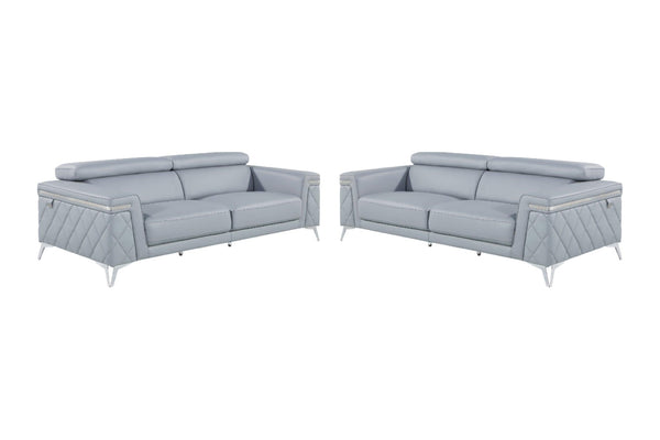 HomeRoots Two Piece Blue Seating Set for Four - Luxurious Leather Upholstery & Solid Wood Frame Comfort 534171