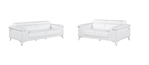 Homeroots Two Piece Indoor White Italian Leather Five Person Seating Set White  534172