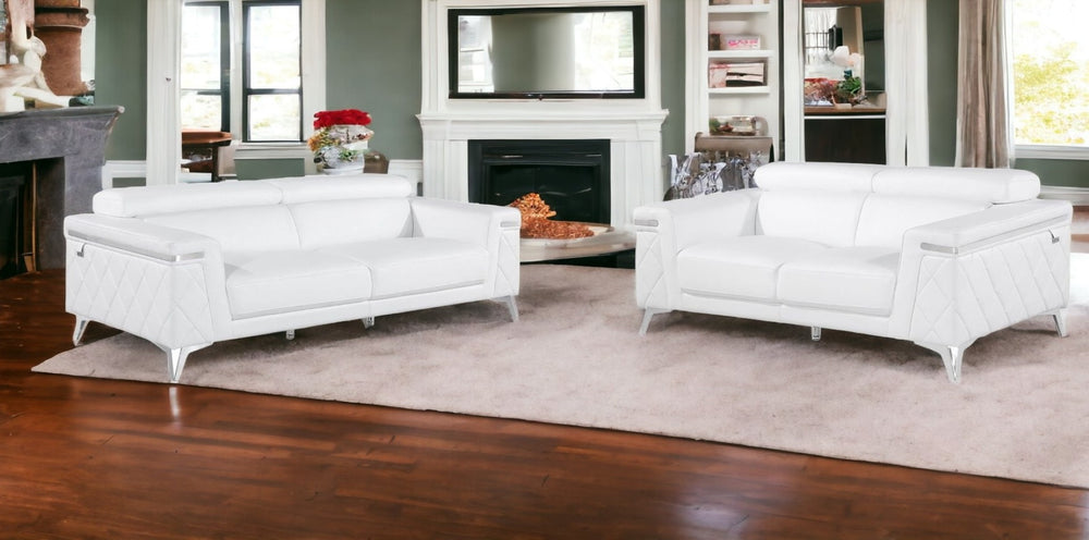 HomeRoots Two Piece Indoor White Italian Leather Seating Set - Luxurious Comfort for Five in Modern Style 534172