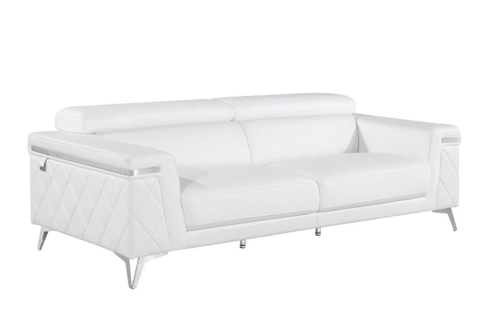 HomeRoots Two Piece Indoor White Italian Leather Seating Set - Luxurious Comfort for Five in Modern Style 534172