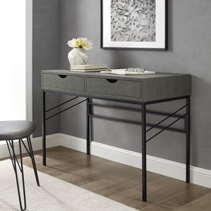 English Elm Walker Edison - Contemporary Faux Shagreen Writing Desk with 2 Drawers, Lined Interiors & Angled Metal Accents Grey 49 L x 24.5 W x 14 H B185P244129