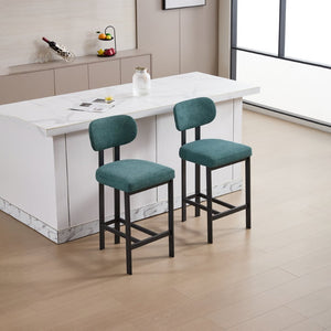 English Elm Bar Stools Set of 2 Upholstered Fabric Seat with Foam Cushion Black Metal Legs W3244P310204