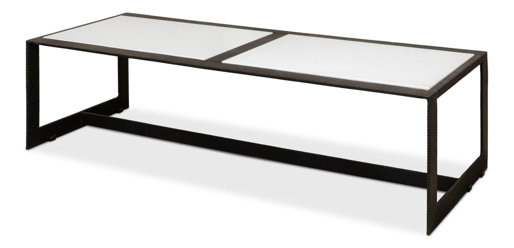 Sarreid Ridged Iron Coffee Table – Stylish Rectangular Design With Elegant Black Finish And Marble Top Black  53428