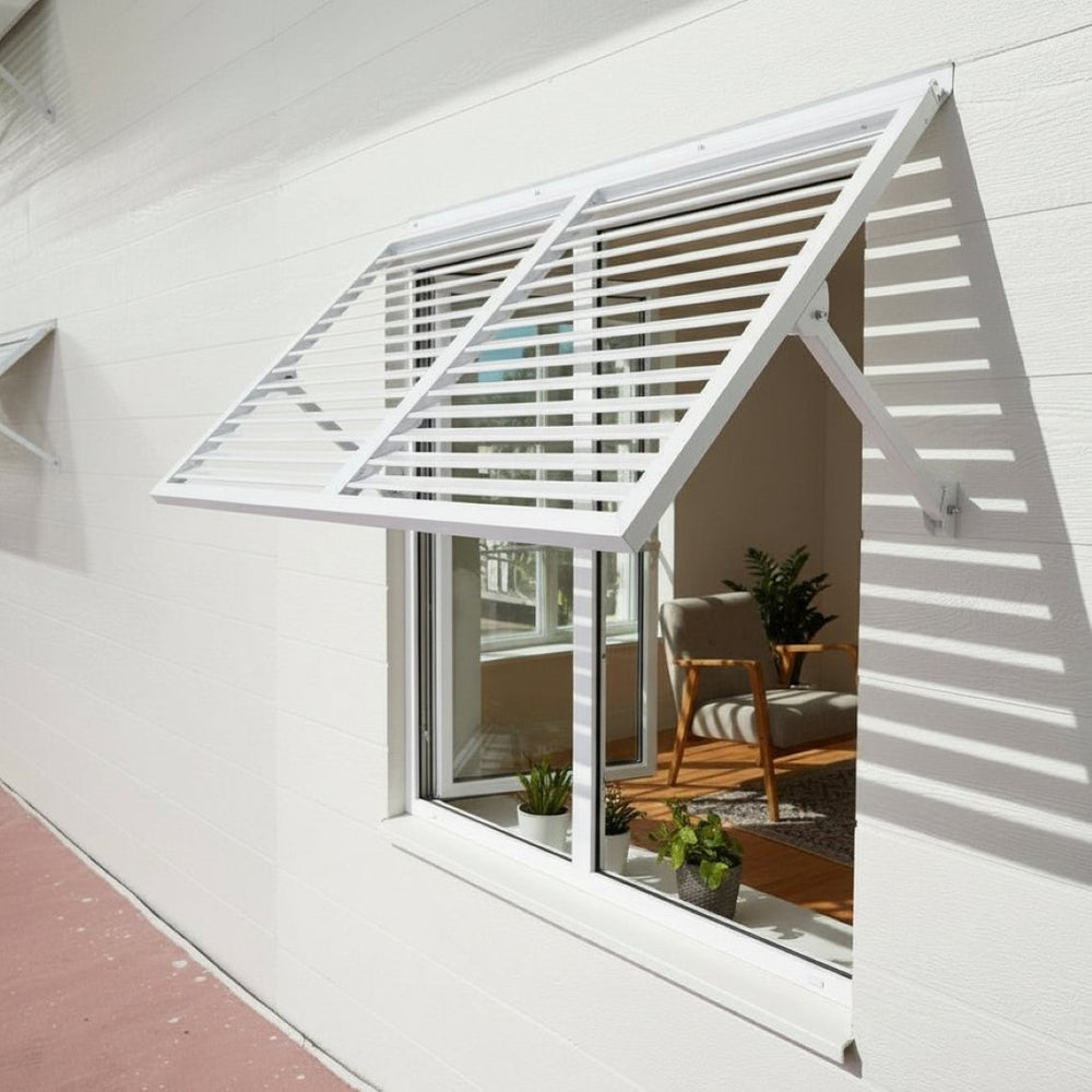 English Elm Breeze Aluminum Exterior Shutter with Powder Coat Finish and Integrated Flashing Mount B2755P470588