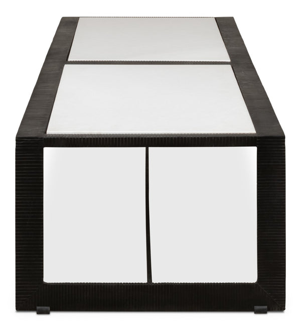 Sarreid Ridged Iron Coffee Table – Stylish Rectangular Design With Elegant Black Finish And Marble Top Black  53428