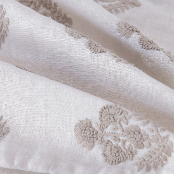 Homeroots 20" X 20" Natural And Ivory Floral Linen Zippered Pillow With Embroidery   534299