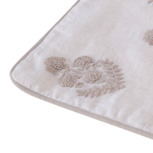 Homeroots 20" X 20" Natural And Ivory Floral Linen Zippered Pillow With Embroidery   534299