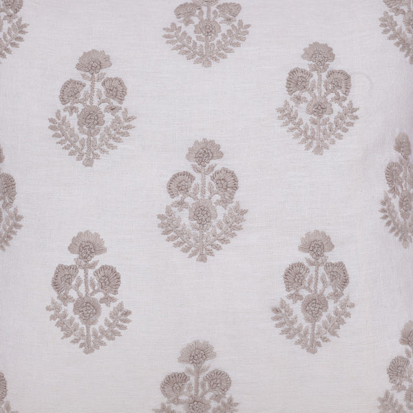 Homeroots 20" X 20" Natural And Ivory Floral Linen Zippered Pillow With Embroidery   534299