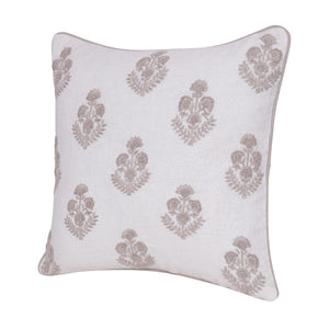 Homeroots 20" X 20" Natural And Ivory Floral Linen Zippered Pillow With Embroidery   534299