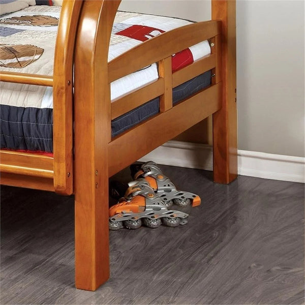 English Elm Oak Twin over Full Bunk Bed with Attached Ladder, Two Under-Bed Drawers, Modern Transitional Design Oak 25 L x 73 W x 11 H B2741S00378