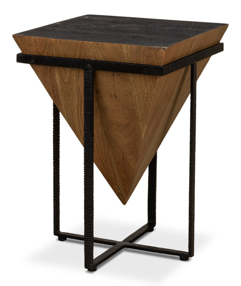 Sarreid Hardy Inverted Obelisk Table - Stunning Wire Brushed Wheat Finish With Acacia & Iron Elements Tan  53430
