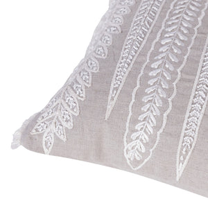 Homeroots 16" X 24" Natural And Ivory Floral Linen Zippered Pillow With Embroidery   534300